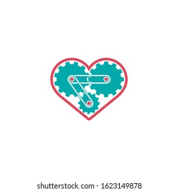 Heart and gears vector symbol design
