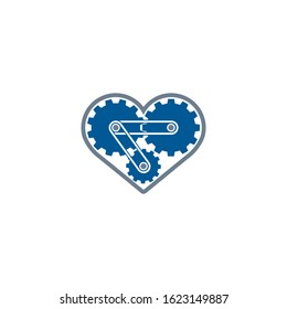 Heart and gears vector symbol design