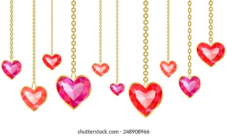 Heart of gem set in gold on a white