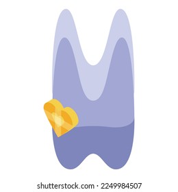 Heart gem yellow tooth icon isometric vector. Dental care. Cavity dent