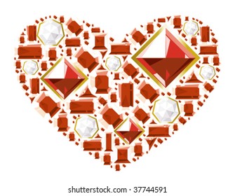 Heart of gems and gold. Vector illustration.