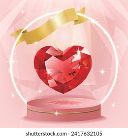 Gemas del corazón y pie, fondo rosado, adecuado para el Día de San Valentín, Día de la Madre, venta
