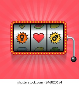 Heart and gender signs on slot machine