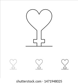 Heart, Gender, Symbol Bold and thin black line icon set