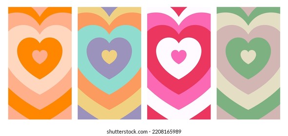 Heart Geometric Hypnosis Abstract Backgrounds. Lovely Vibes Posters Design.80s Illustration.