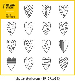 heart geometric icons set - editable stroke