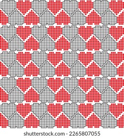 Diseño vectorial de fondo de rompecabezas geométrico del corazón para ropa de papel portapapeles productos de fondo patrón textil etiqueta de tela mujeres niñas niños adoran papel pintado rojo y negro