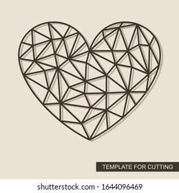 Heart with a geometric pattern. Polygonal wireframe vector illustration. Modern framework made of cardboard, metal, plywood. Template for laser cutting, wood carving, paper cut or printing. 