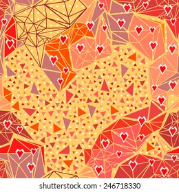 Heart with geometric polygonal ornament on dark  background . Vector illustration