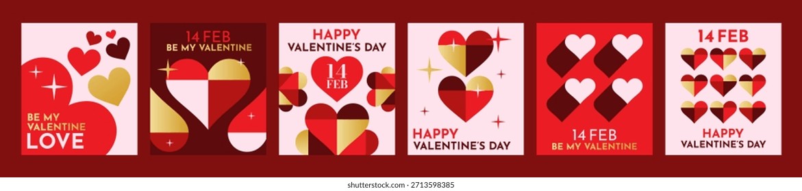 Heart geometry. Golden love pattern. Elegant wedding postcard. Valentines Day banner. Design party, minimal festive spring holiday element. Flyer and greeting background. Vector romantic garish decor