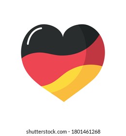 heart with german flag design over white background, flat style, vector illustration