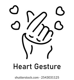 Heart gesture with fingers, line style icon 