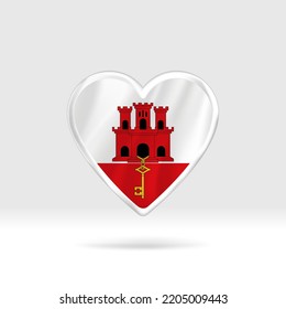 Corazón de la bandera de Gibraltar. Estrella de botón plateado y plantilla de bandera. Fácil edición y vector en grupos. Ilustración vectorial de bandera nacional sobre fondo blanco.