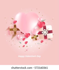 Herz-und Geschenkbox-Hintergrund. Vektorillustration, Hintergrund.