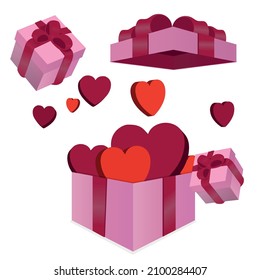 heart gift box balloon open floating white background love valentine concept 