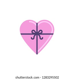 Heart gift box flat icon, vector sign, colorful pictogram isolated on white. Love and Valentine's Day symbol, logo illustration. Flat style design