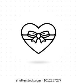Heart gift box icon. Vector heart-shaped gift box with ribbon in line style. Gift box heart shaped for valentine day present. Valentine icons