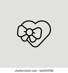 Heart Gift Box Outline Vector Icon