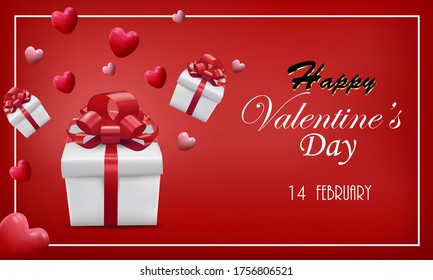 Heart with gift box and red bow for valentines day