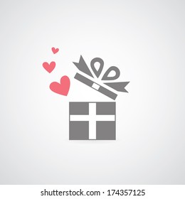 heart in gift box symbol  on gray background 