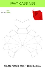 Heart Gift Box Template for Valentine's day, birthdays, baby showers for sweets, candies, small presents, bakery. Retail box blueprint template design. Print, cutout, fold, glue. Vector illustration.