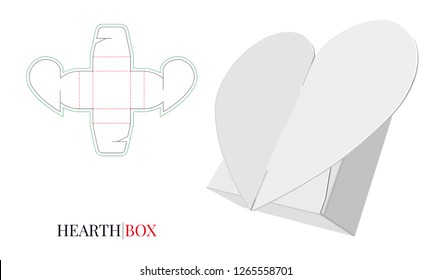 Heart Gift Box Template, Vector with die cut, laser cut lines. White, blank, isolated Gift Box mock up on white background with perspective view