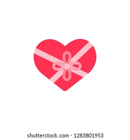 Heart Gift Box Vector Icon. Flat style pictogram isolated on white. Love symbol, logo sign. Valentine's Day vector illustration.