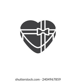 Heart gift box vector icon. filled flat sign for mobile concept and web design. Heart shaped box with bow ribbon glyph icon. Valentine day surprise symbol, logo illustration. Vector graphics