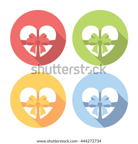 Heart Gift Flat Style Design Icons Set