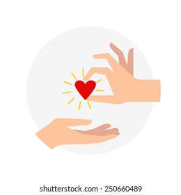 Heart of a gift from hand to hand.