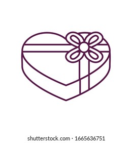 heart gift line style icon design, happy birthday celebration decoration party festive and surprise theme Vector illustration