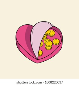 Heart with Gift of love.  Charity Day Vector Image for Icon, Illustration and Sticker