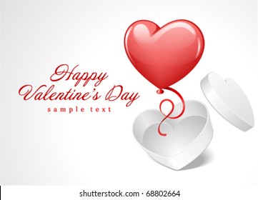 Heart gift open with balloon Valentine's day vector illustration