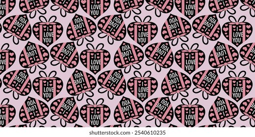 Heart gift pattern  Romantic "Love You" present design. Seamless vector for Valentine's and more.  Add a sweet touch with this repeating graphic.