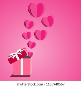 Heart gift present with fly hearts Valentine's day illustration for a paper cut design.