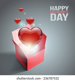 Heart gift present with fly hearts, vector illustration for design