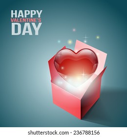 Heart gift present with fly hearts, vector illustration for design