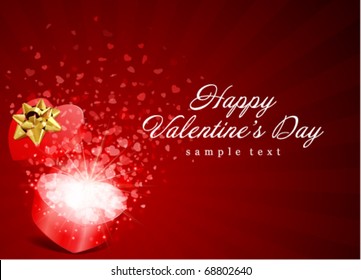 Herzgeschenk mit Fliegenherzen Valentinstag, Vektorhintergrund
