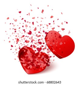 Heart gift present with fly hearts Valentine's day vector illustration for design