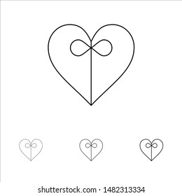Heart, Gift, Ribbon Bold and thin black line icon set