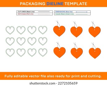 Heart Gift Tag Dieline Template,
