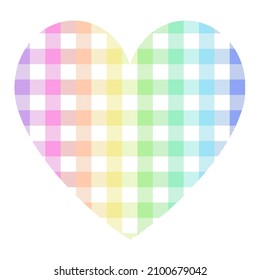 Heart with gingham pattern in  rainbow color. Vector cute plaid illustrations for fabric and wrapping paper decoration 