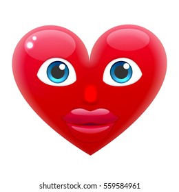 Heart Girl Smile Emoticon. For 14th of February. For Saint Valentine's Day. Isolated Vector Illustration on White Background