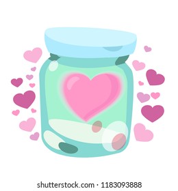 Heart in a glass jar. Vector illustration isolated on white background. Decorative design element for Valentine's day greeting cards and much more.