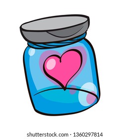 Heart in a glass jar. Vector illustration isolated on white background. Decorative design element for Valentine's day greeting cards and much more.