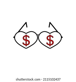 Heart Glasses With Dollar Symbol. Vector Sign Icon Illustration.