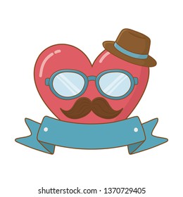 heart with glasses hat and moustache