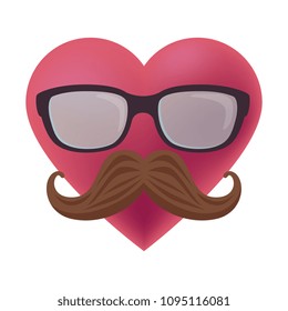 heart with glasses and mustache hipster style