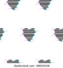 Heart with glitch effect. Vector seamless pattern.. Corrupted image vector file. Digital image data distortion. Abstract background for your designs.