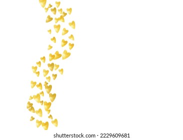 Heart Glitter. Beautiful Sparkle For Woman. Graphic Frame. Gold Art Painting. Modern Banner For Birthday. Golden Grunge Border. Yellow Heart Glitter.